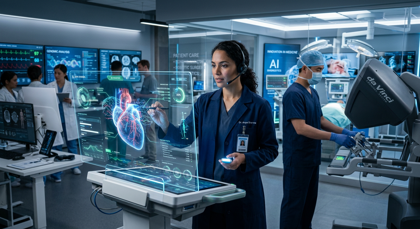 Stethoscope and medicine under aurora representing modern healthcare