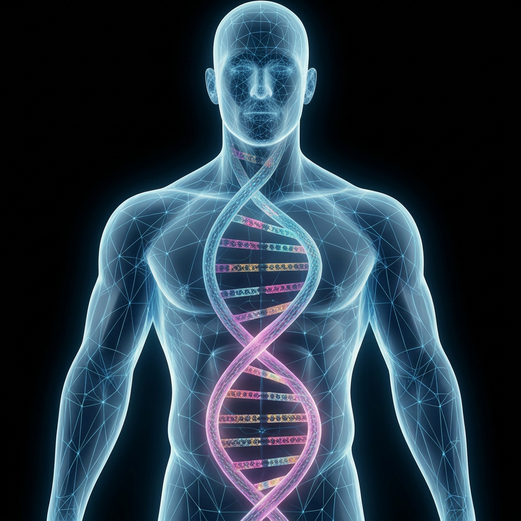 Human silhouette with DNA helix representing personalised health optimisation