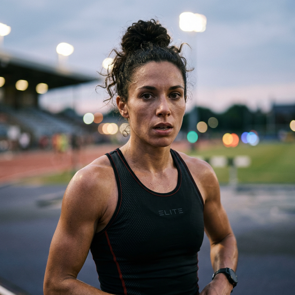 Athletic performance data visualization showing biometrics and body analysis